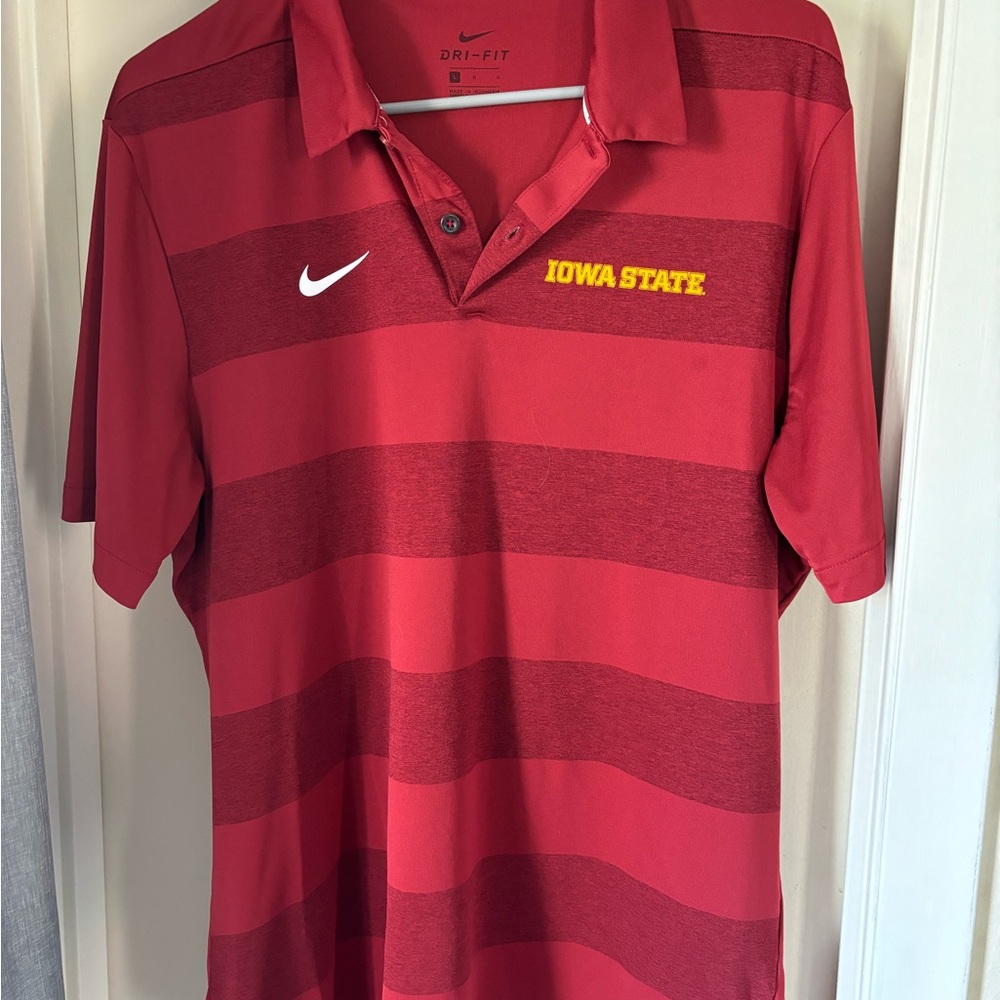 Nike Red Striped Polo Shirt Athletic Performance